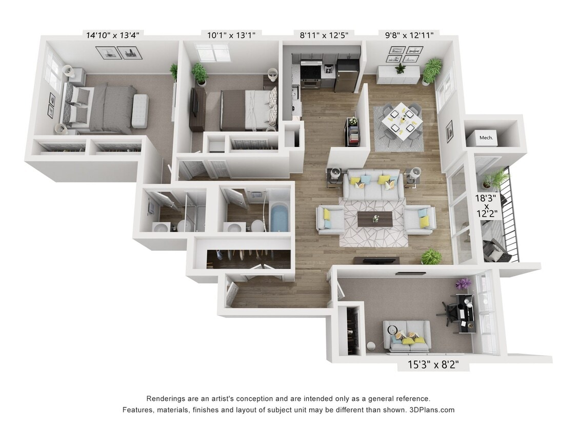 Floor Plan - Q - 2BR 2BA (1160sf)