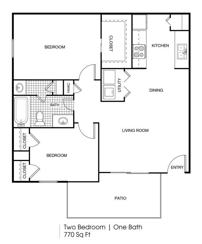 FP_Timber Ridge_B1_770 SF.jpeg - 2 bedroom 1 bath