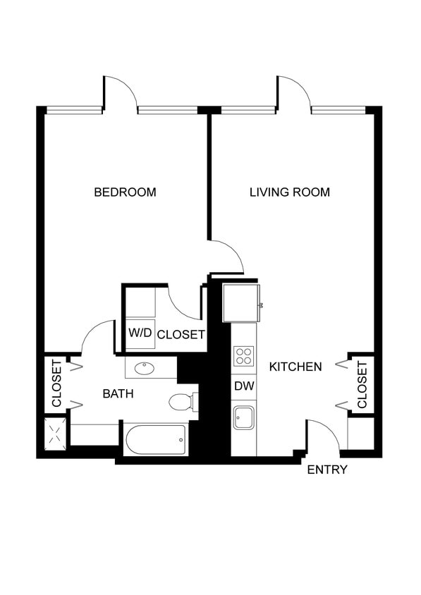 Floor Plan - West 7th | 1 Bedroom, 1 Bathroom | Penthouse-Le...