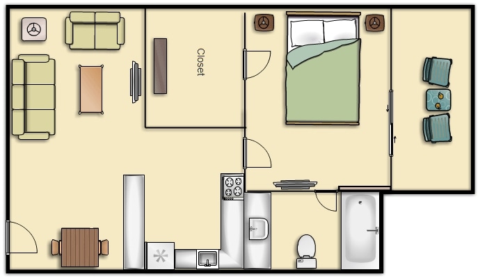 Floor Plan - 1 Bedroom FURNISHED