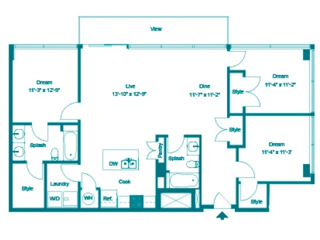 Sky - Three Bedroom Two Bath (1412 SF)