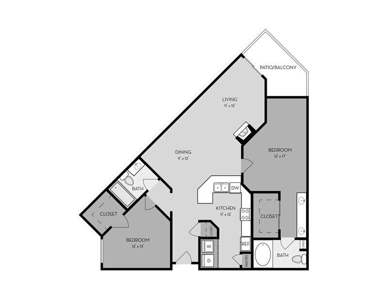 Floor Plan - 2 Bed, 2 Bath E (Opal Plan - Renovated)