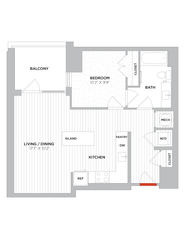 Floor Plan - 1 Bed/1 Bath-A07a West