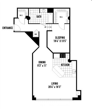Floorplan R - 1 Bedroom Loft N 