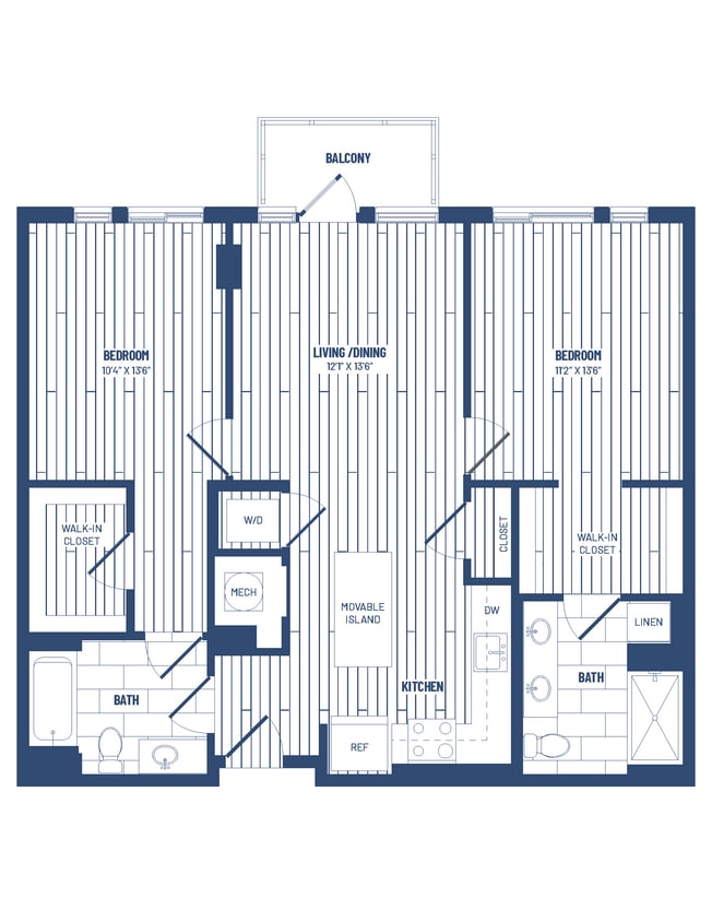 Floor Plan - 2 Bed/2 Bath-H2A-Balcony