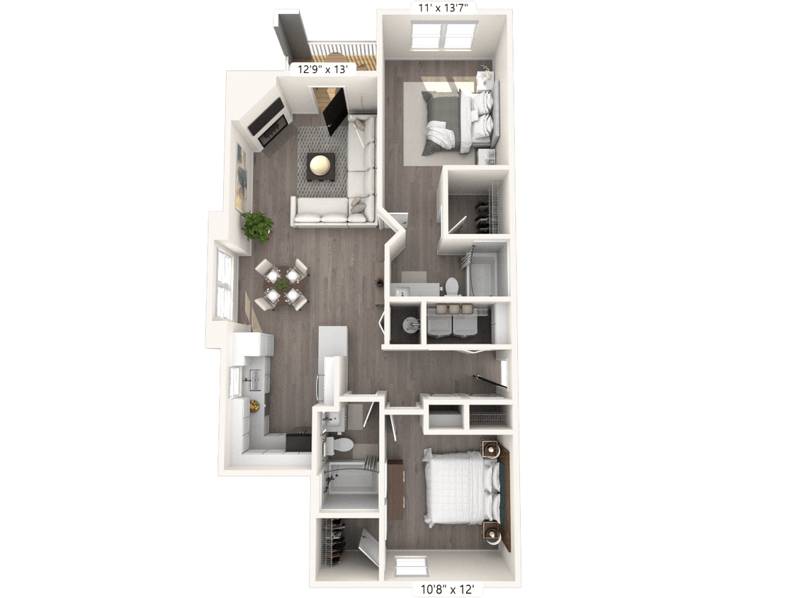 Floor Plan - The Vintage 2 BR 2 BA