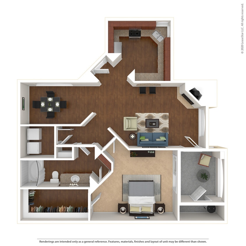 Floor Plan - 1 Bed 1 Bath 1023 SqFt (916 Net)