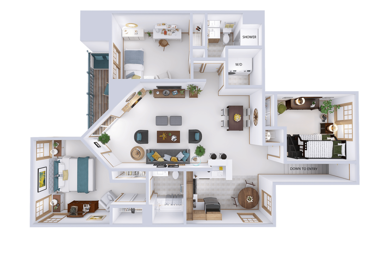 Floor Plan - 3 Bed, 2 Bath Upper (E)