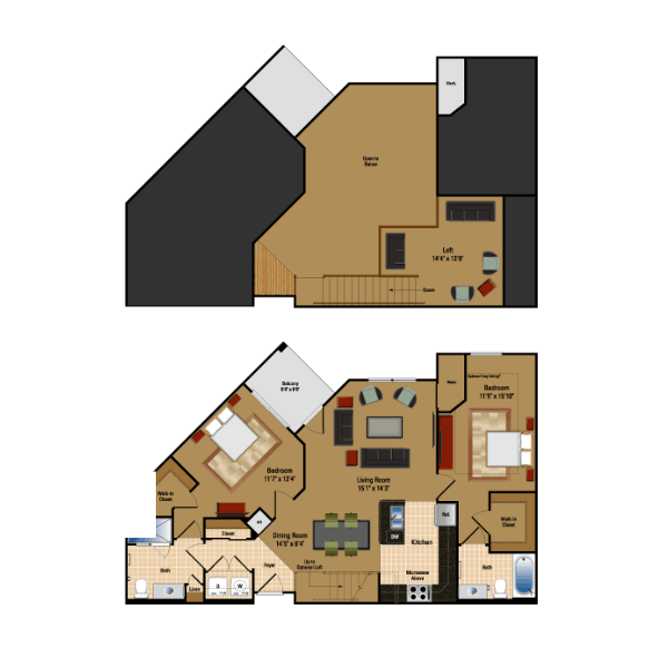 Floor Plan - 2 Bed + Loft, 2 Bath 1226 SF BL4