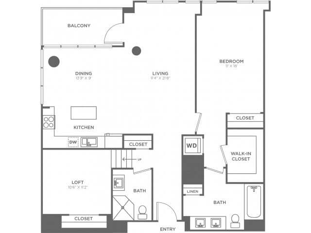 One Bedroom Two Bath w/Loft (1270 SF) - One Bedroom Two Bath w/Loft (1270 SF)