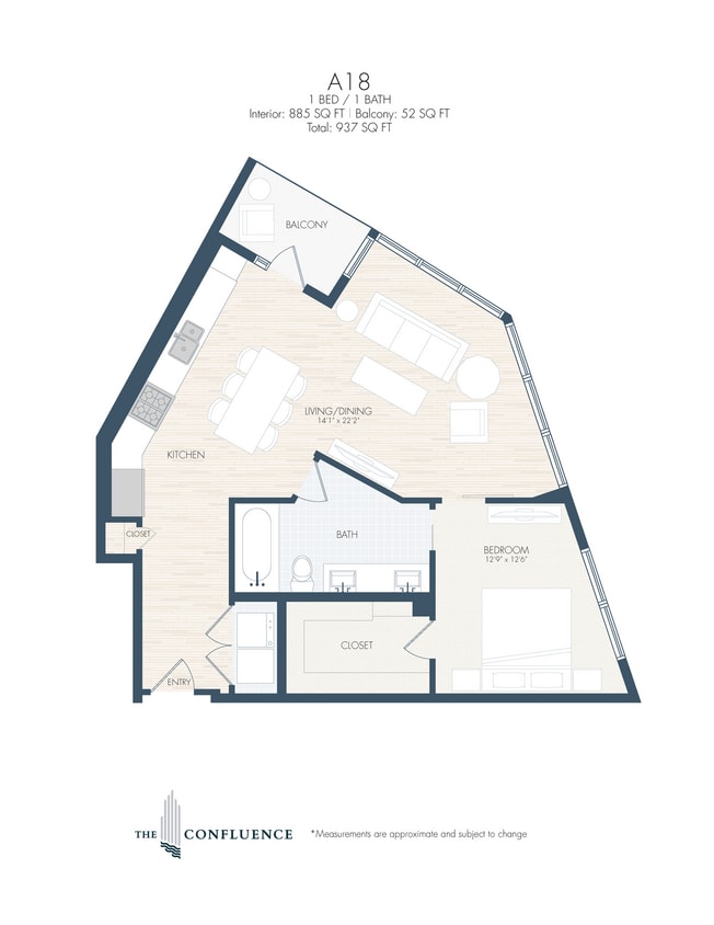 Floor Plan - A18 | Tower 1 Bedroom