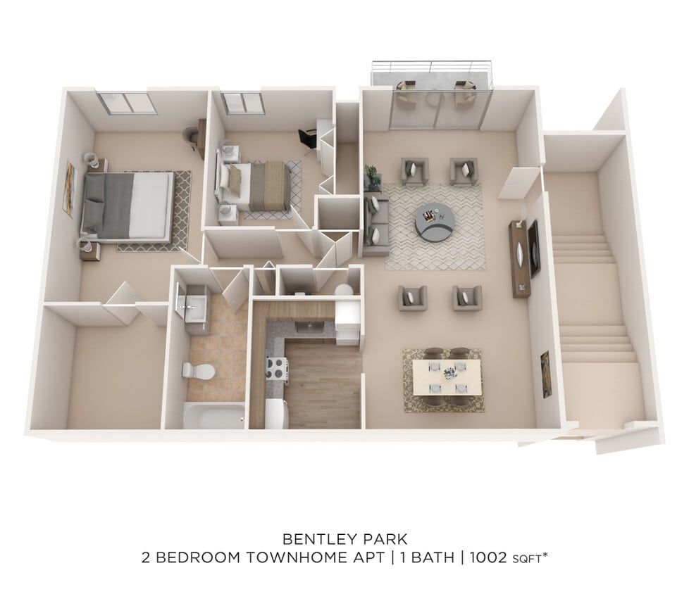 Floor Plan - Two Bedroom - 1,002 sqft