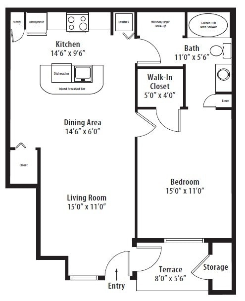 Floor Plan - 1 BR Designer Courtyard