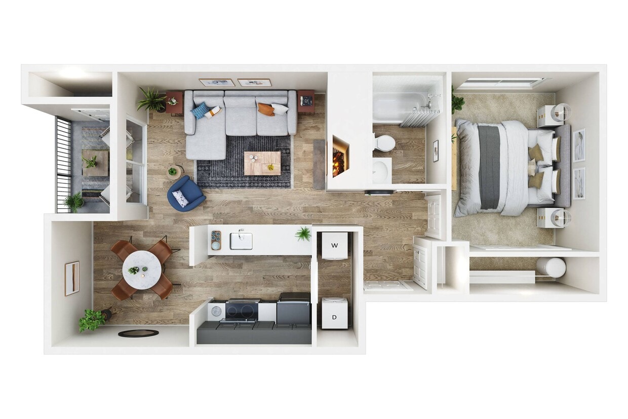 Floor Plan - 1 BDRM, 1 BTH W