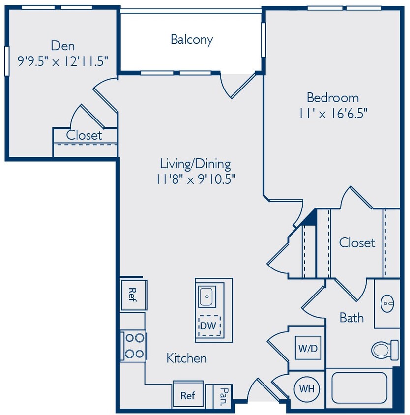Floor Plan - 1 Bed 1 Bath Den A1FN