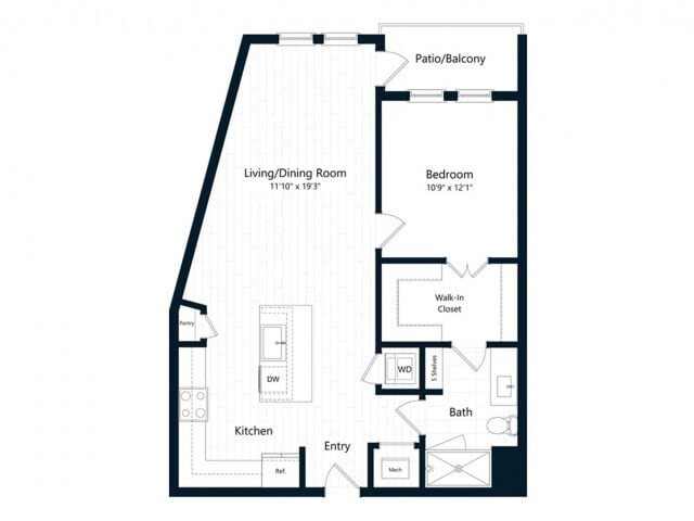 Floor Plan - One Bedroom One Bath (773 SF)