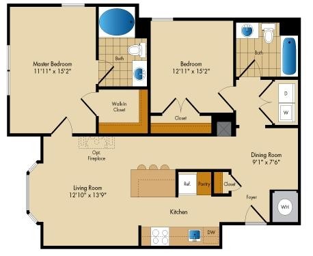 Floor Plan - 2 Bed 2 Bath-B7