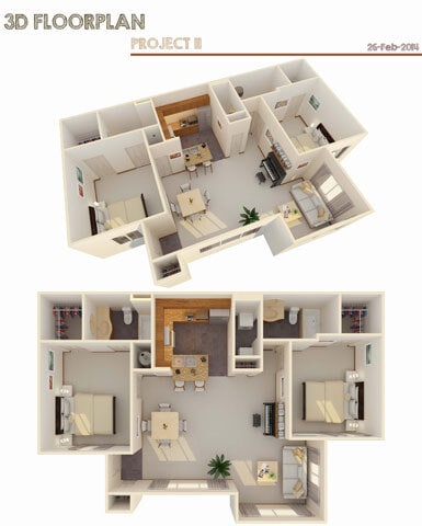 Floor Plan - 2 Bed 2 Bath w/ Flex Space & Fireplace