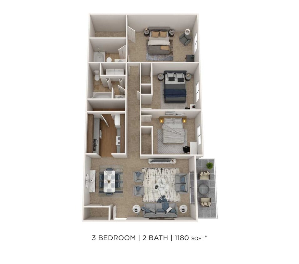 Floor Plan - Three Bedroom 2 Bath