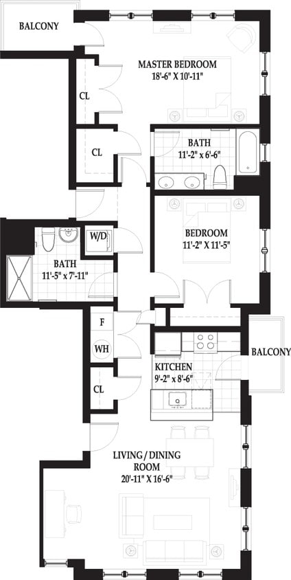Floor Plan - Villas Two Bedroom with Patio A