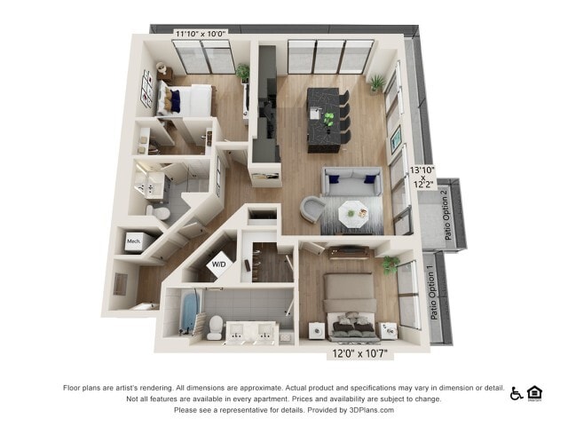 2 bed 2 bath | 1110 sq ft - Two Bedroom Two Bath Penthouse (1110 SF)