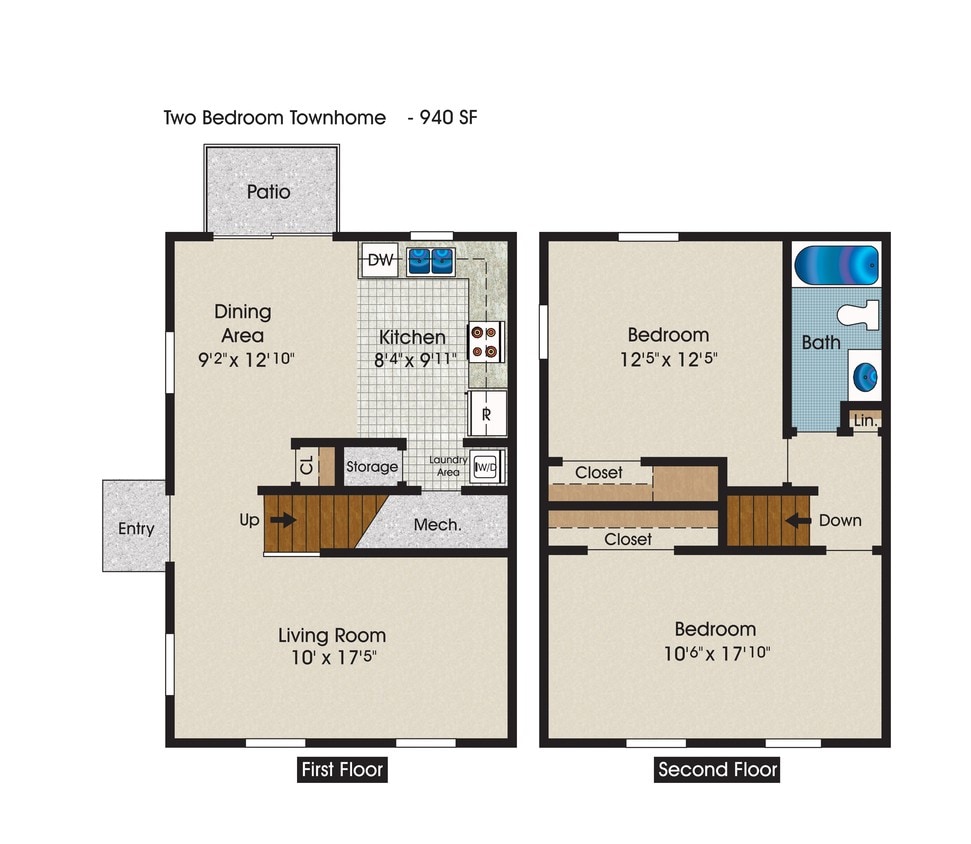 Floor Plan - B2 - 2 Bed 1 Bath
