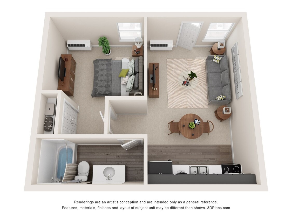 Floor Plan - 1 Bedroom 1 BA - Axis J
