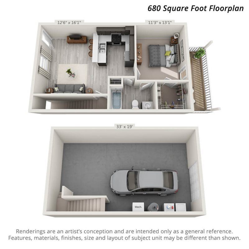 Floor Plan - 1 Bedroom Premium Upgrades with Garage