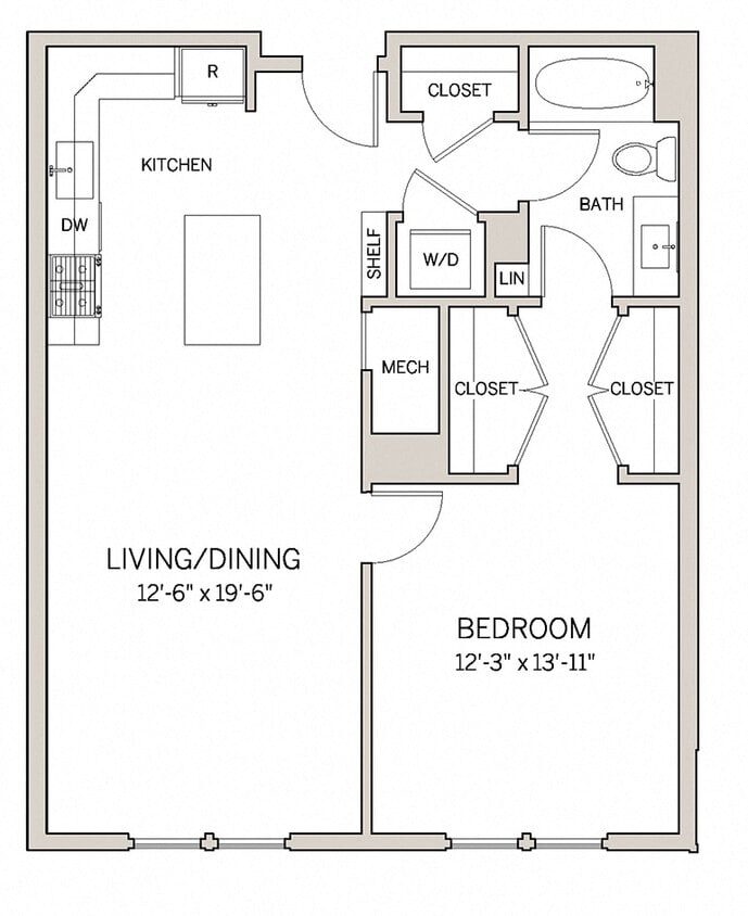 Floor Plan - 1 Bed 1 Bath A12