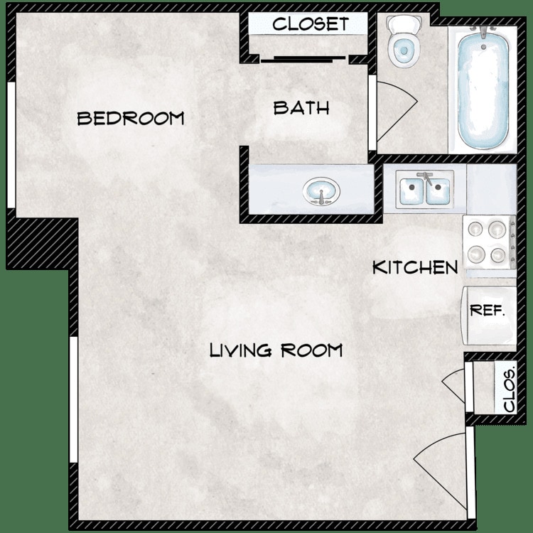 Floor Plan - 0BR/1.0BA