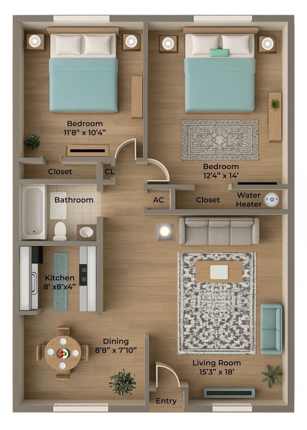 Floor Plan - Two Bedroom One Bath