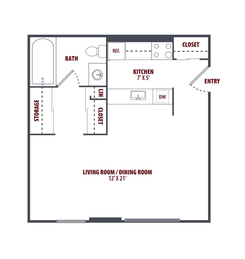 Floor Plan - Studio, 1 Bathroom, E-Reno