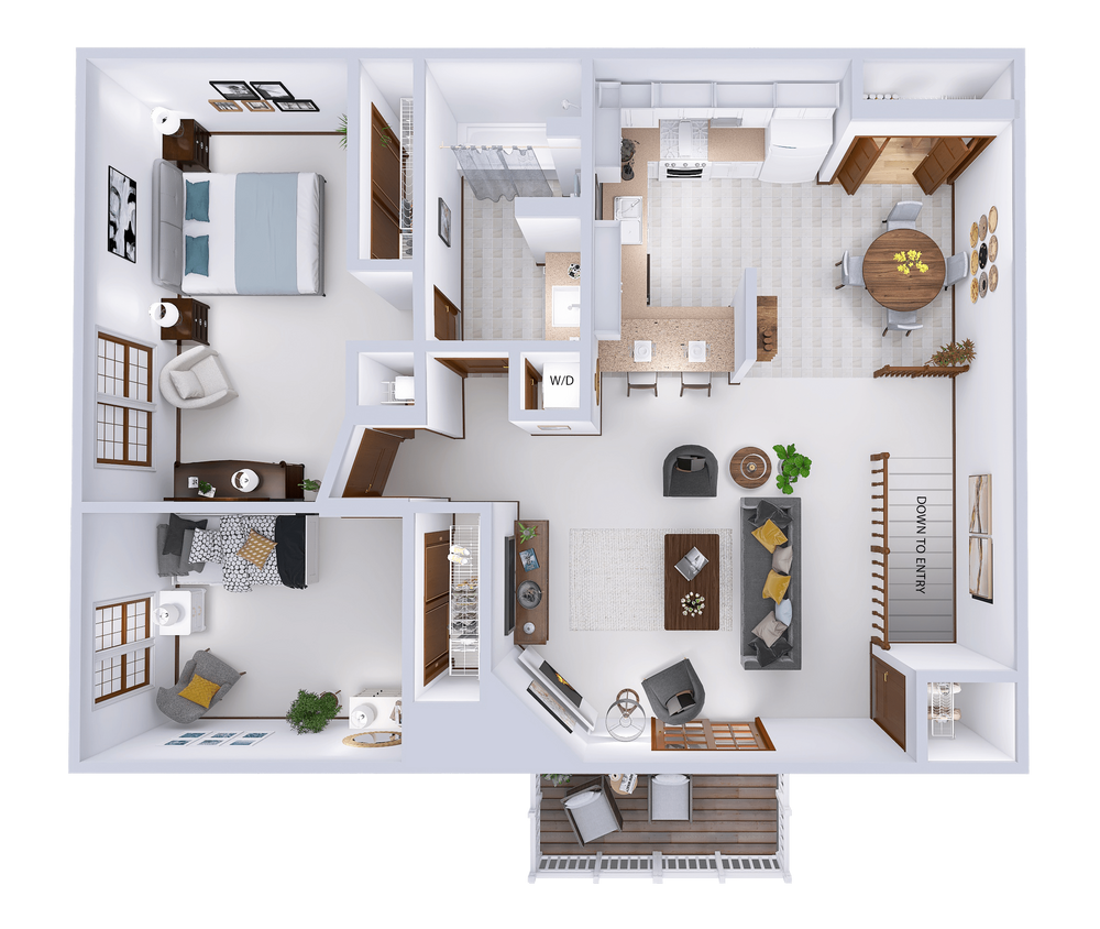 Floor Plan - 2 Bed, 1 Bath Upper w Fireplace