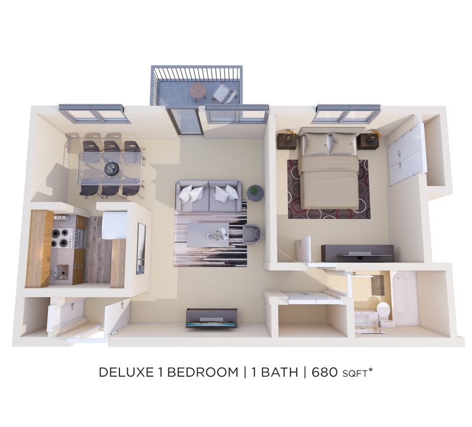 Floor Plan - One Bedroom - 680 sqft