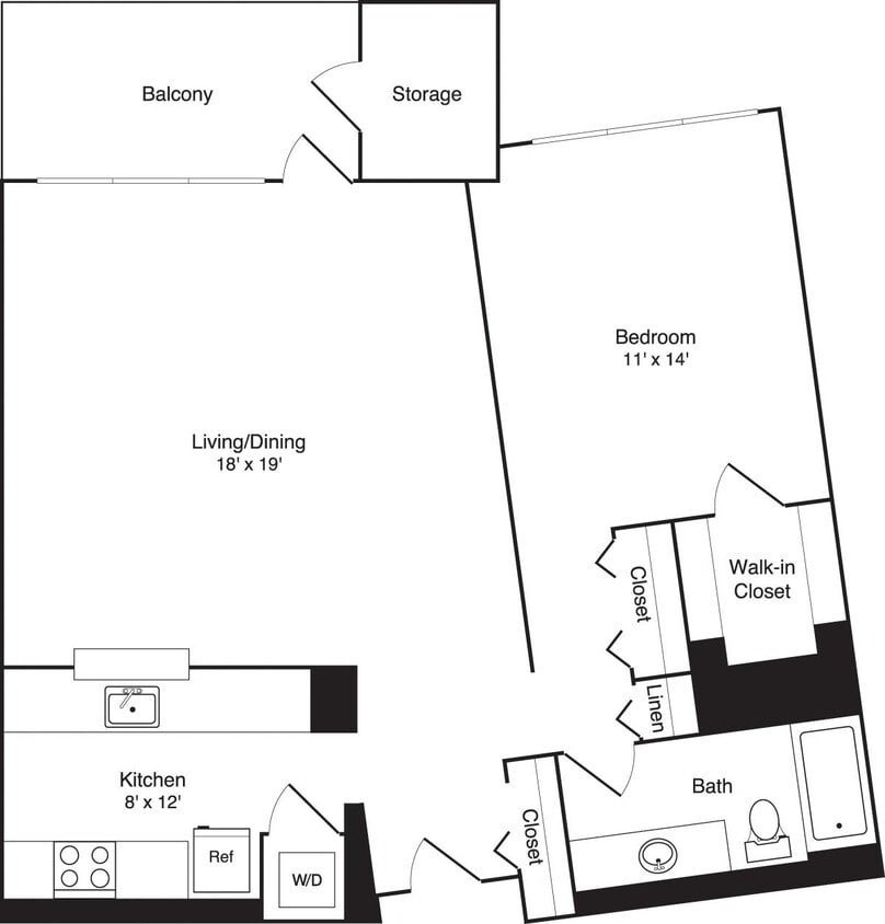 Floor Plan - 1 Bedroom M 27th Stack