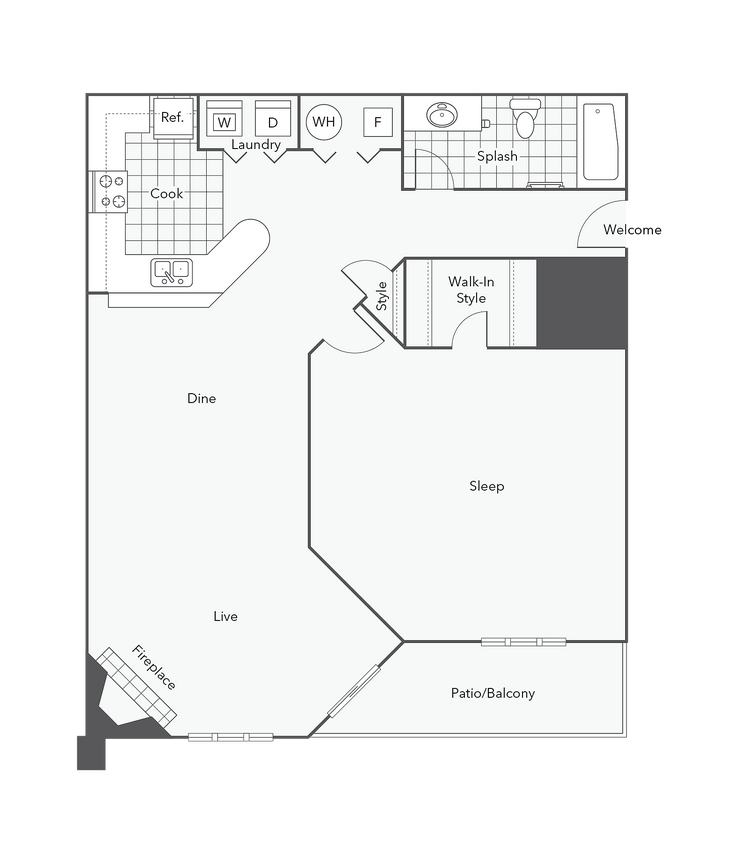 1 BR x 1 BA - A1 Floorplan - 1 BR x 1 BA - A1