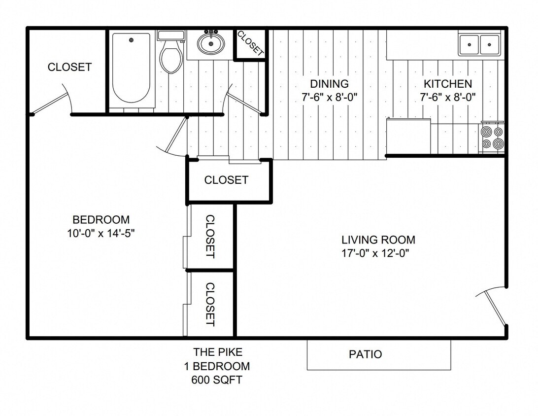 Floor Plan - 1Bed/1Bath 3rd Floor Balcony