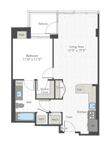 Floor Plan - 1 Bed/1 Bath-E2