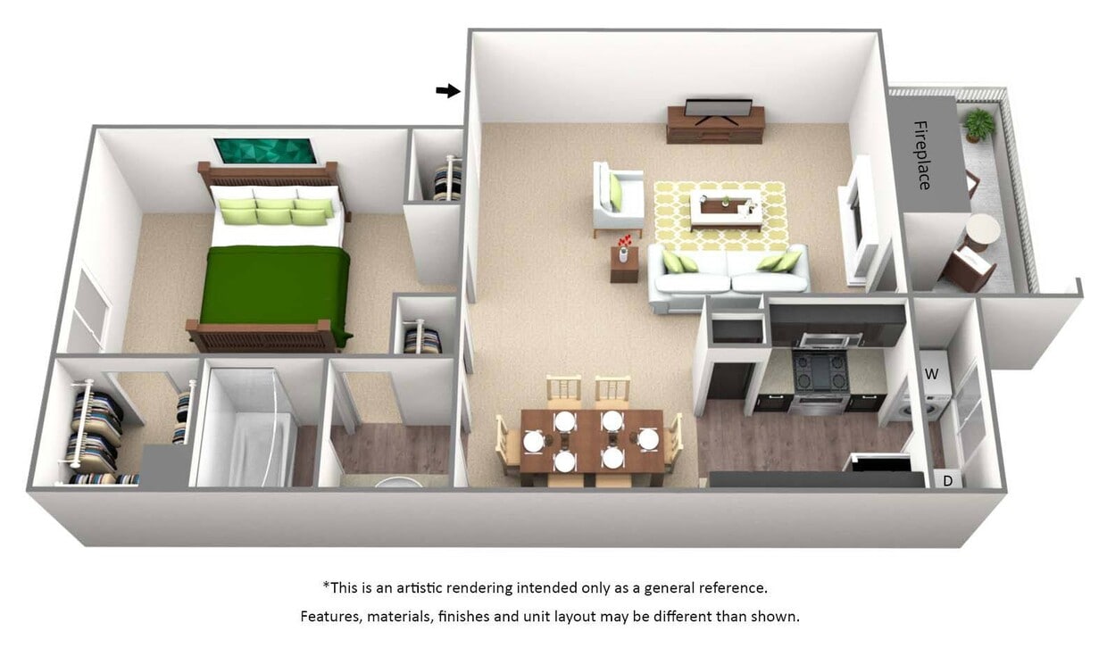 Floor Plan - 1 Bed 1 Bath - A2