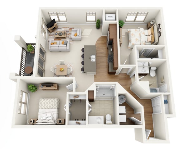 Floor Plan 2J | Wells Street Station | Apartments in Delafield, WI - 2J