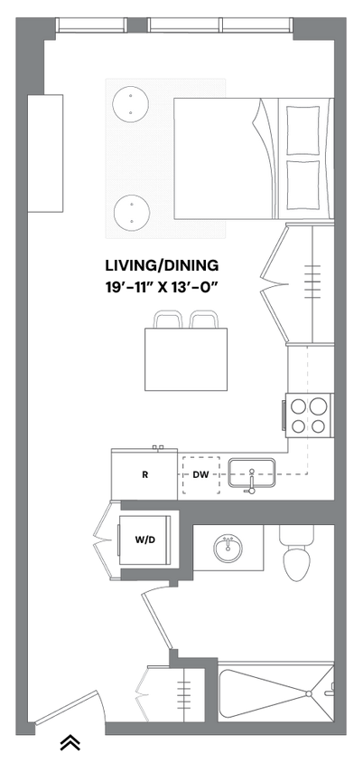 Floor Plan - 0B Studio Apartment Furnished