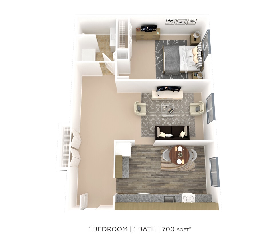 Floor Plan - One Bedroom- 700sqft