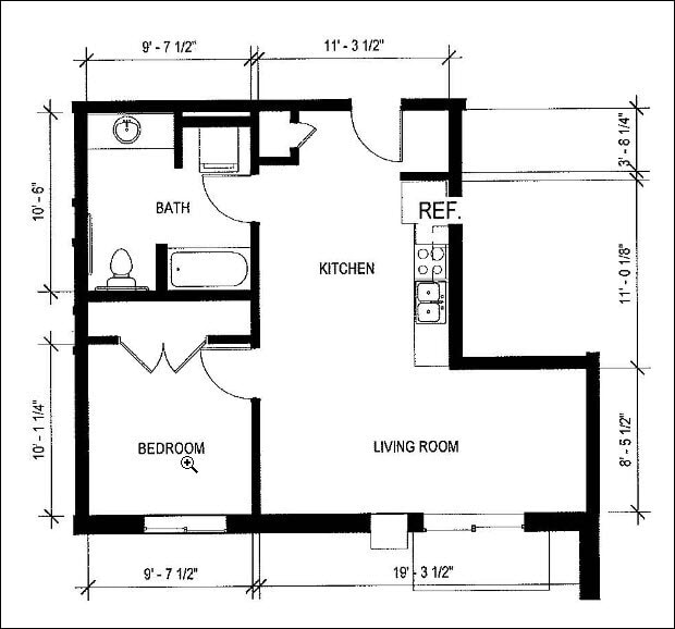 Floor Plan - 1 Bed/1 Bath HCA | 626 SF