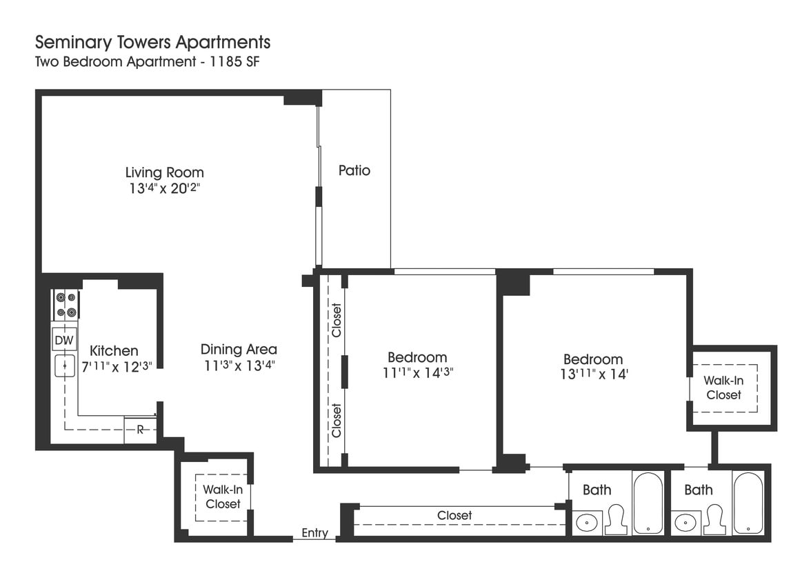 Floor Plan - 2BR 2BA (1185sf)