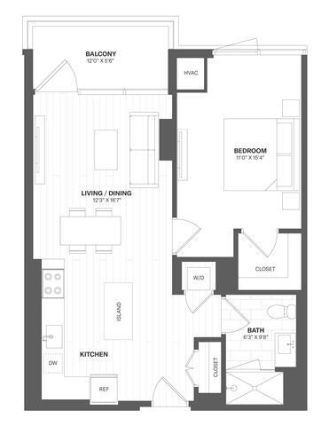 Floor Plan - 1 Bed/1 Bath-a62