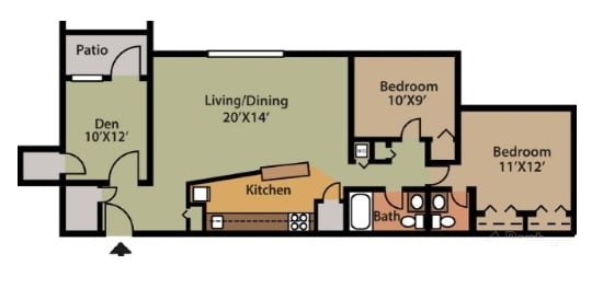 2BR/2BA - 2BR Den /1.5BA