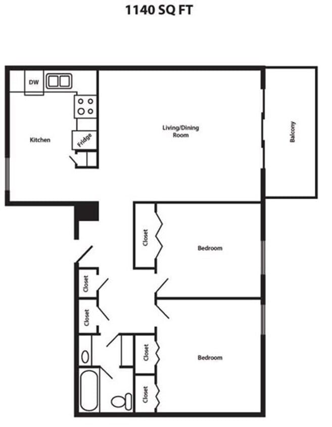 Floor Plan - 2 Bed / 1 Bath