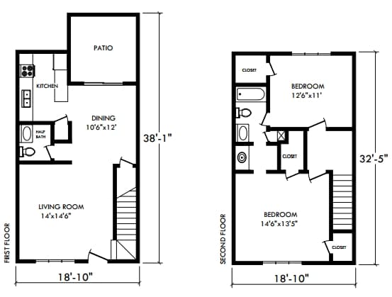 2BR/1.5BA 1ST FLOOR ENTRY TOWNHOME - 1BD 1BA, sq ft 693