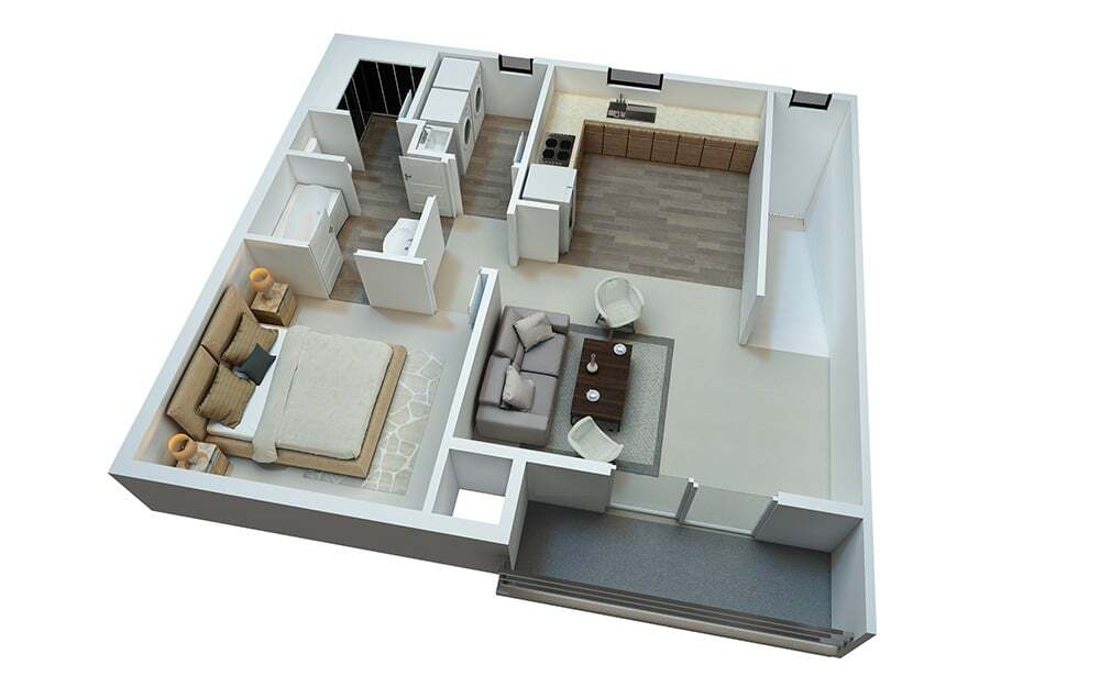 Floor Plan - Flat Style 1 Bedroom 1 Bathroom Upper Level 