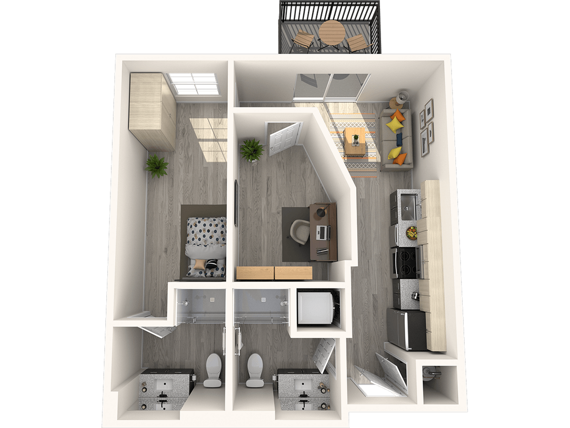Floor Plan - C1 - 2 Bedroom 2 Bath